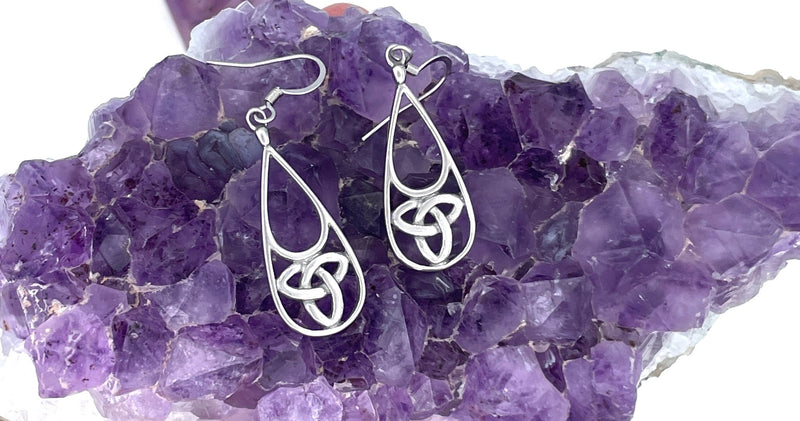 Celtic long tear drop Trinity Knot Earrings (#S20) - Shop Palmers