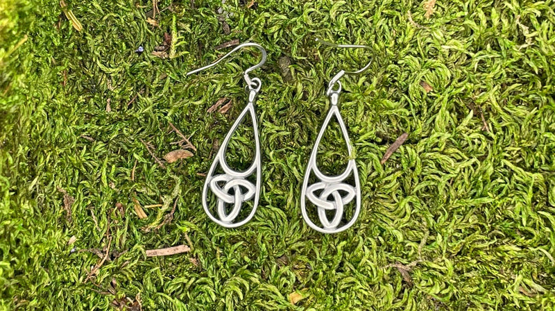 Celtic long tear drop Trinity Knot Earrings (#S20) - Shop Palmers