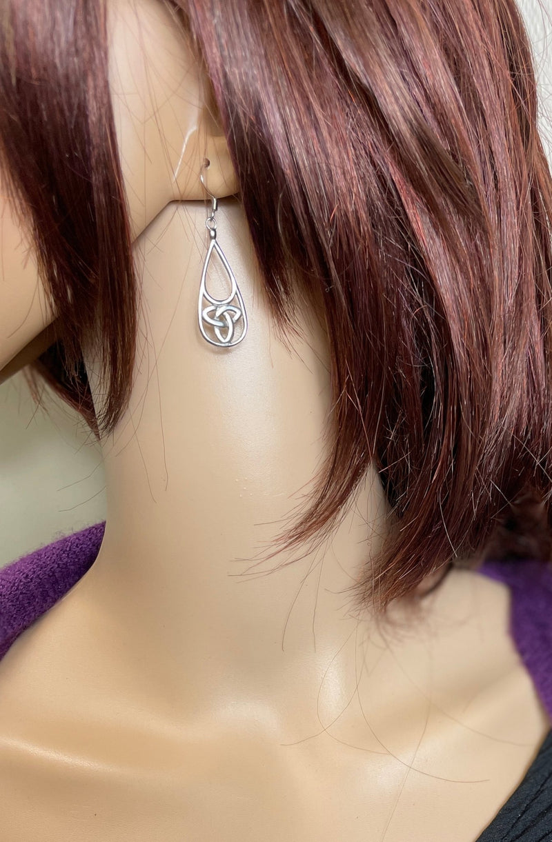 Celtic long tear drop Trinity Knot Earrings (#S20) - Shop Palmers