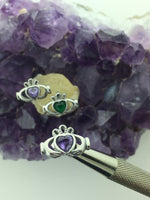 Claddagh Emerald & Amethyst CZ POST Earrings (S160) - Shop Palmers