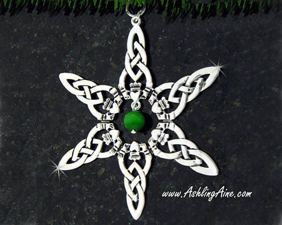 Claddagh Ornament w/Green Cat's Eye Bead SnowWonders® Snowflake Ornament,(JPEW5059) - Shop Palmers
