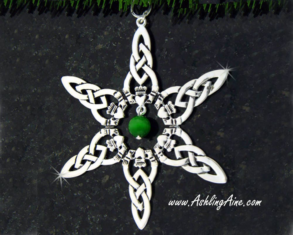 Claddagh w/Green Cat's Eye Bead SnowWonders® Snowflake Ornament, 5059 - Shop Palmers