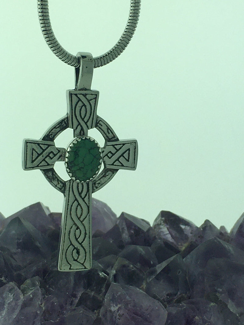 Connemara or Turquoise Celtic High Cross Necklace, (HM84) - Shop Palmers