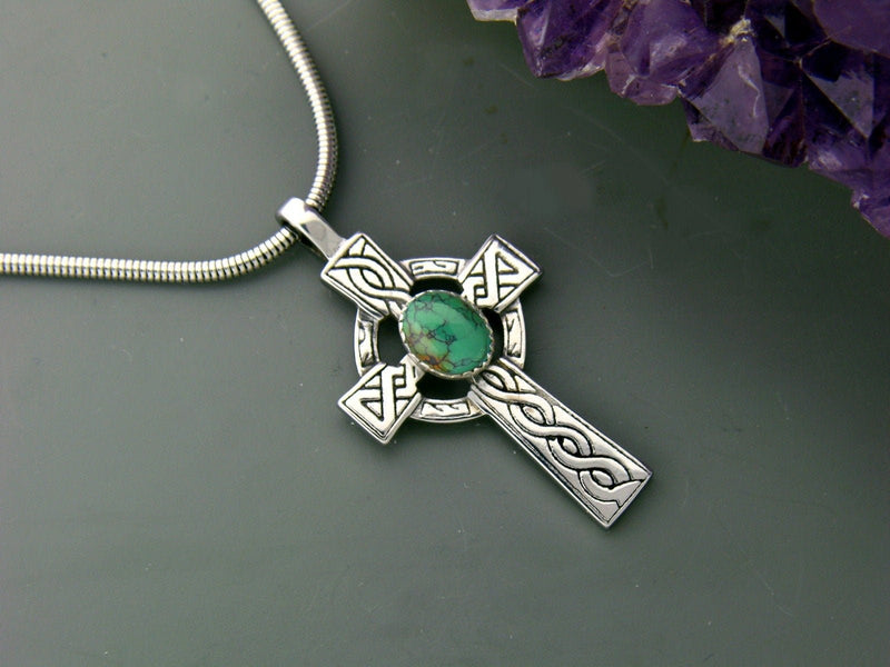 Connemara or Turquoise Celtic High Cross Necklace, (HM84) - Shop Palmers