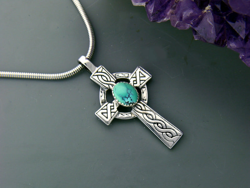 Connemara or Turquoise Celtic High Cross Necklace, (HM84) - Shop Palmers