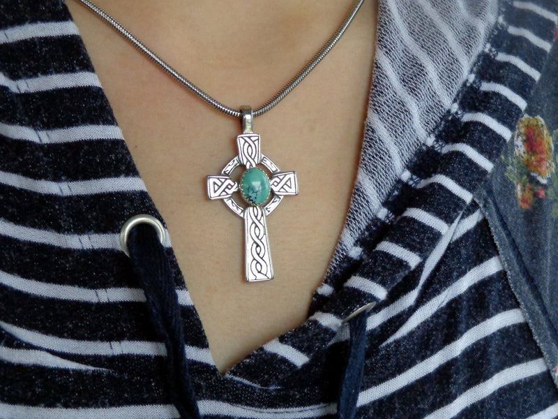Connemara or Turquoise Celtic High Cross Necklace, (HM84) - Shop Palmers