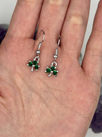 Dainty Emerald CZ Shamrock Earrings, 7025, Lead Free Pewter Dangle Earrings, St Patrick's Day Shamrock Earrings, Celtic Earrings - Shop Palmers