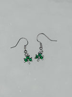 Dainty Emerald CZ Shamrock Earrings, 7025, Lead Free Pewter Dangle Earrings, St Patrick's Day Shamrock Earrings, Celtic Earrings - Shop Palmers