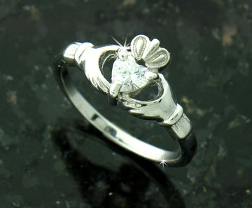 Dainty Sterling Silver Claddagh Ring Heart CZ, q3043 - Shop Palmers