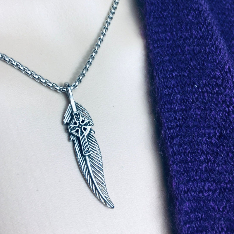 Faithfulness Celtic Cross feather Necklace (HM123) - Shop Palmers