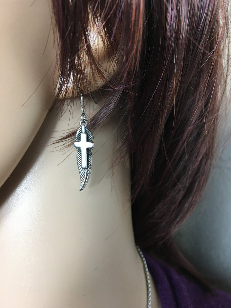 Faithfulness Feather Cross Earrings (HM120) - Shop Palmers