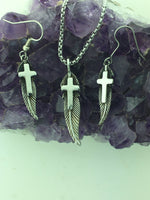 Faithfulness Feather Cross Earrings (HM120) - Shop Palmers