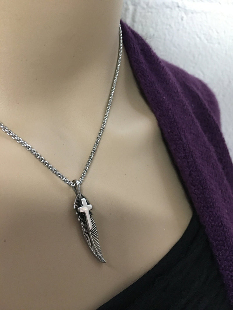 Faithfulness Feather Cross Necklace (HM121) - Shop Palmers