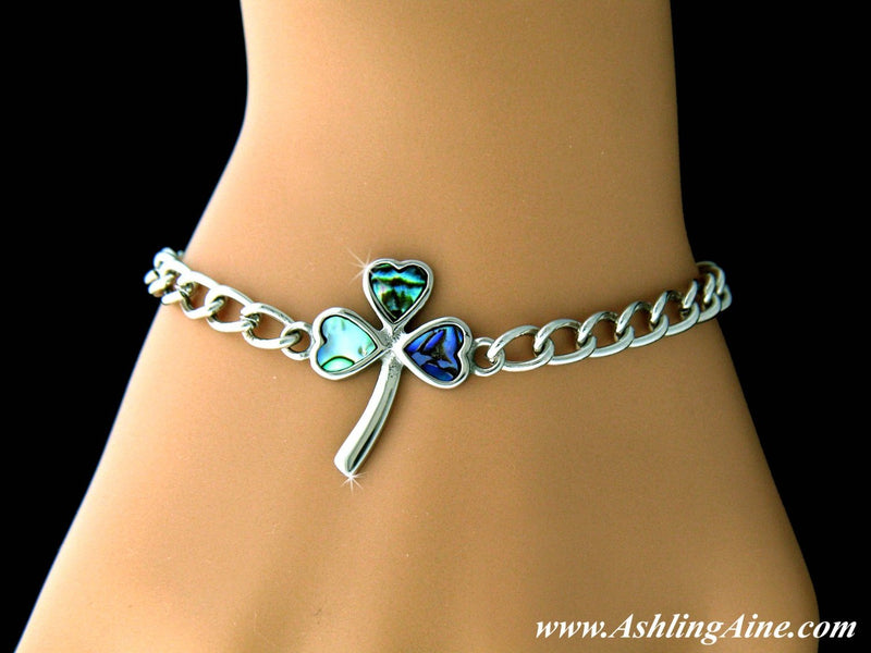 Full of Faith Abalone Shamrock Charm Bracelet, s106