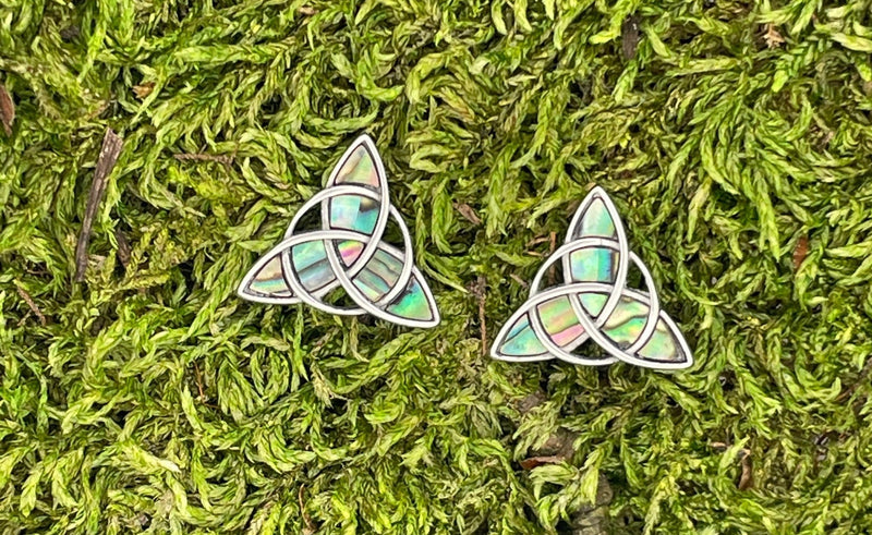 Genuine Abalone Post Trinity Earrings, (s346) Celtic,. Irish Scottish Earrings