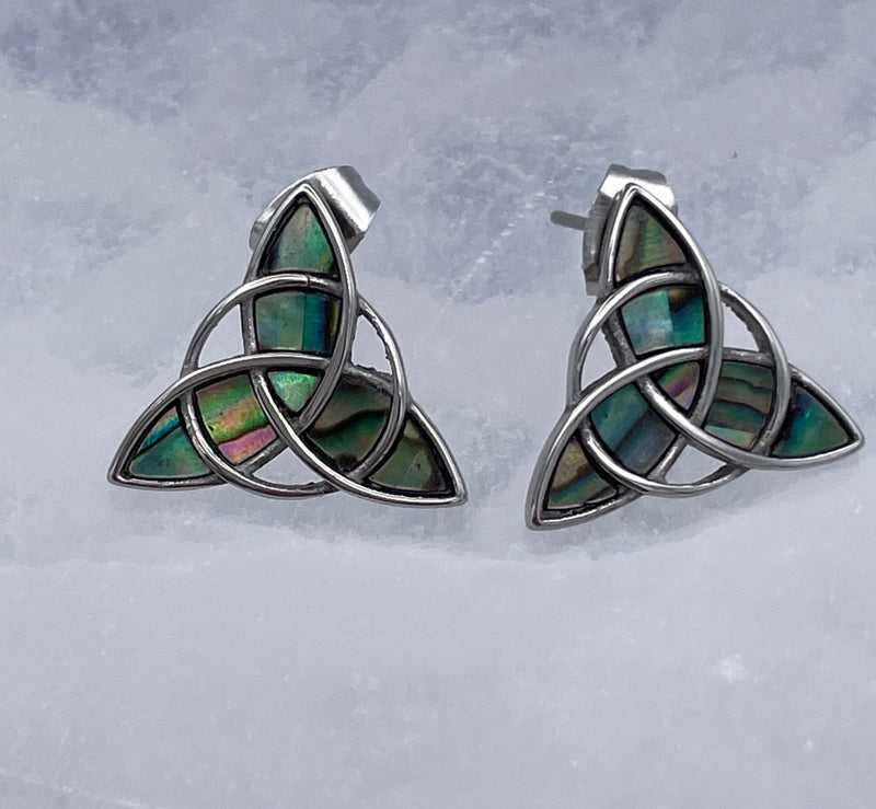 Genuine Abalone Post Trinity Earrings, (s346) Celtic,. Irish Scottish Earrings