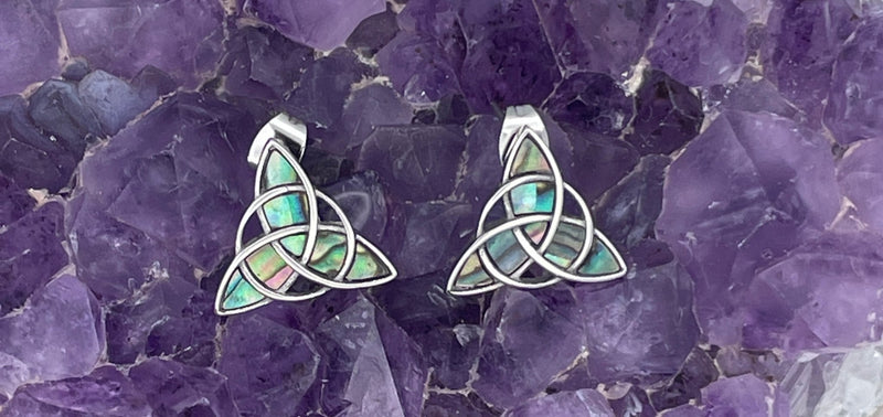 Genuine Abalone Post Trinity Earrings, (s346) Celtic,. Irish Scottish Earrings