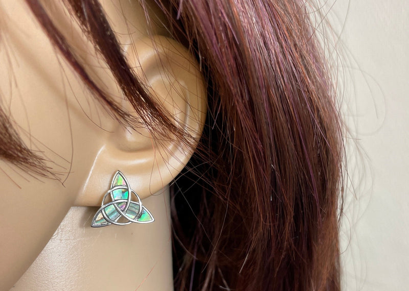 Genuine Abalone Post Trinity Earrings, (s346) Celtic,. Irish Scottish Earrings