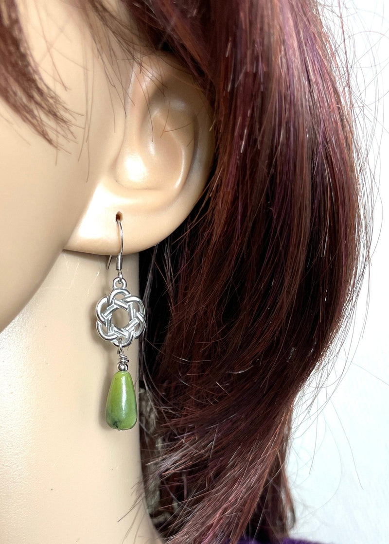 Handmade "Irish Garden" Connemara Irish heart flower Love Knot Teardrop Earrings, (HM164)