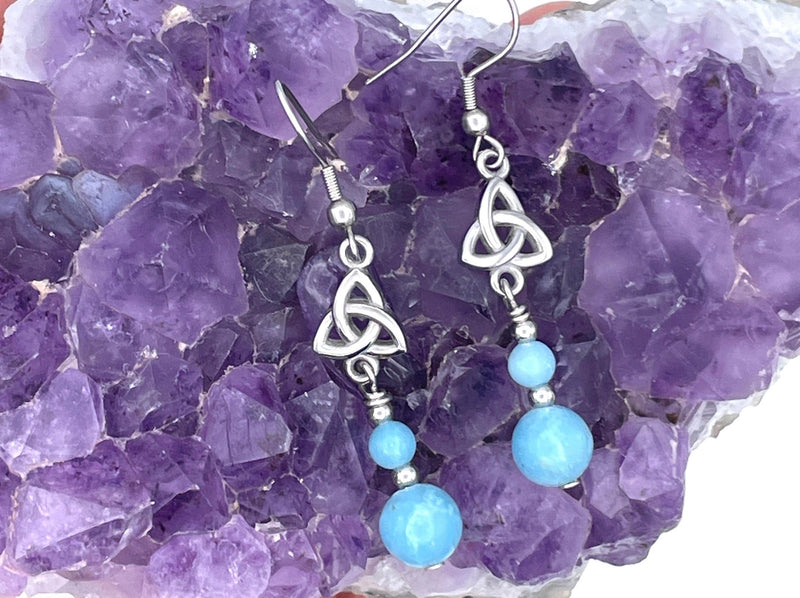 Larimar Trinity Knot Earrings (HM161)  Handmade Trinity Earrings