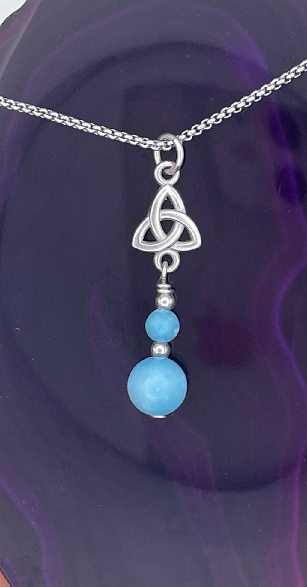 Larimar Trinity Knot Necklace (HM162)  Handmade Trinity Necklace