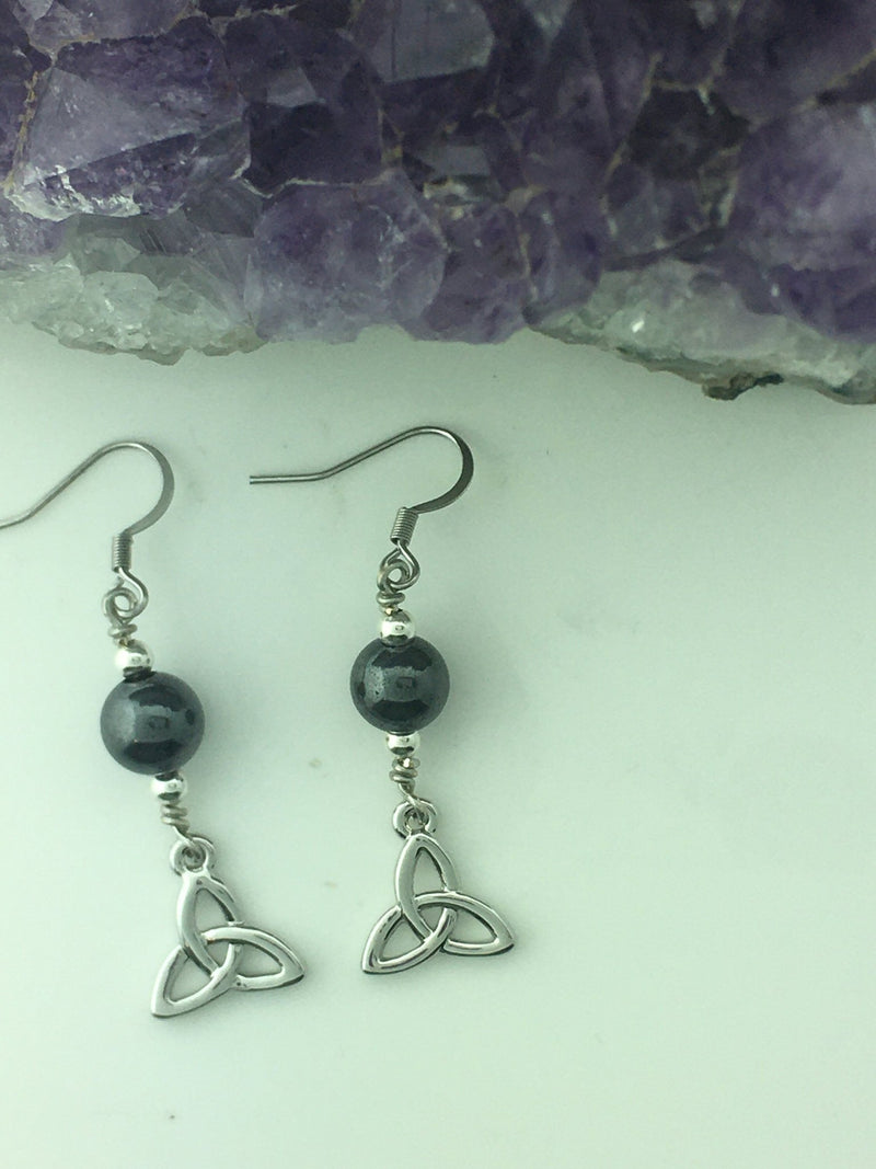 Hematite Trinity Tear Drop Earrings, (HM48)