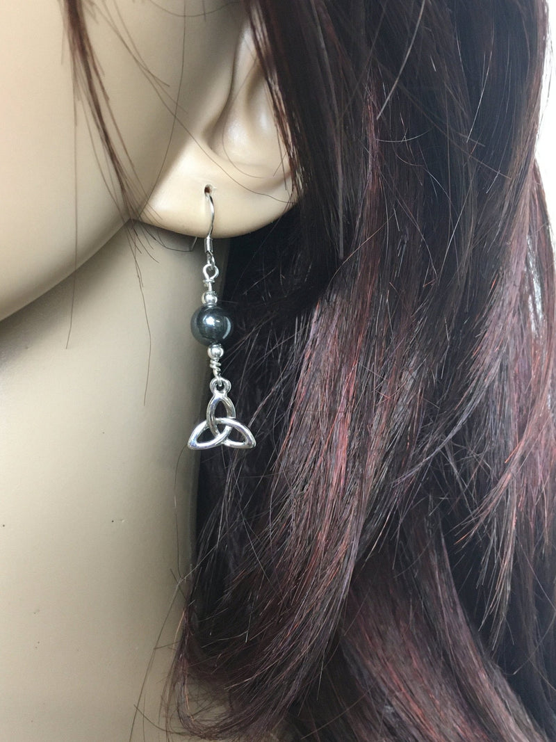 Hematite Trinity Tear Drop Earrings, (HM48)