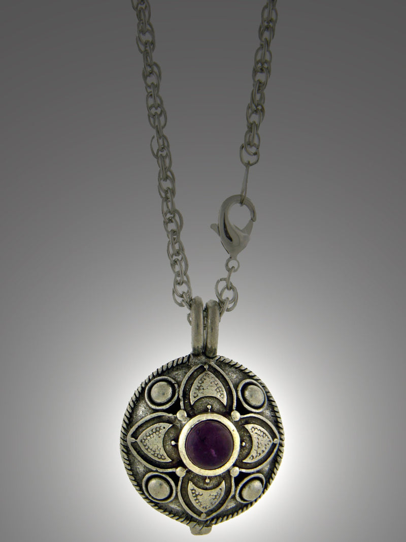 Pewter Amethyst Flower Diffuser Pendant, JPEW8013