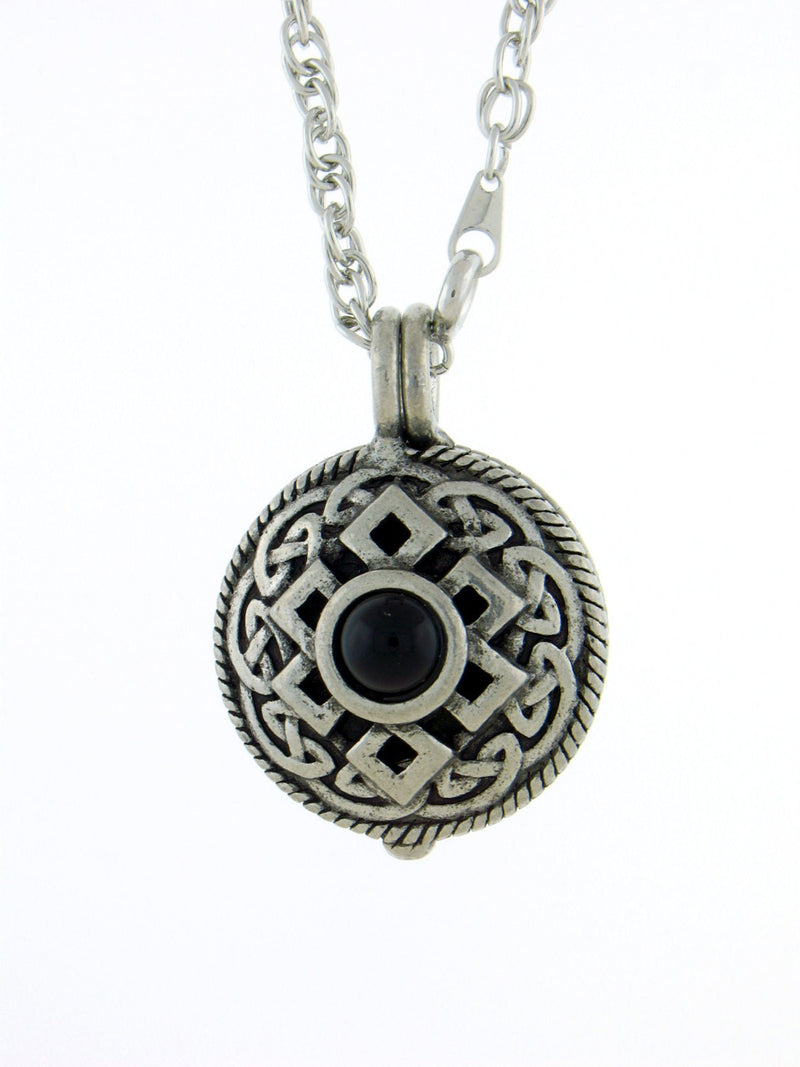 Pewter Celtic Knot &  Black Onyx Diffuser Pendant, JPEW8011