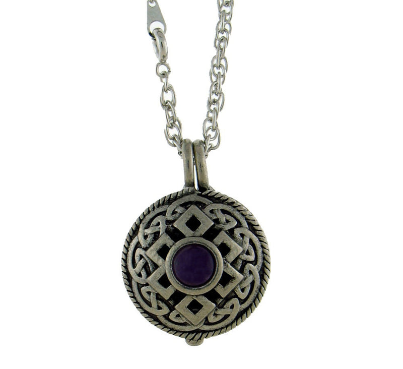 Pewter Celtic Knot & Amethyst Diffuser Pendant, JPEW8009