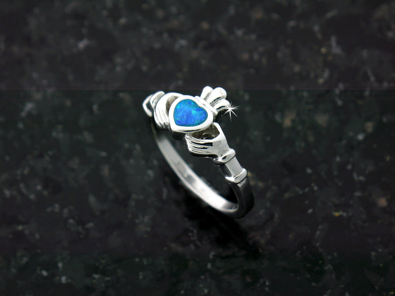 Sterling Silver Claddagh Ring with Opal Heart, BQ1018