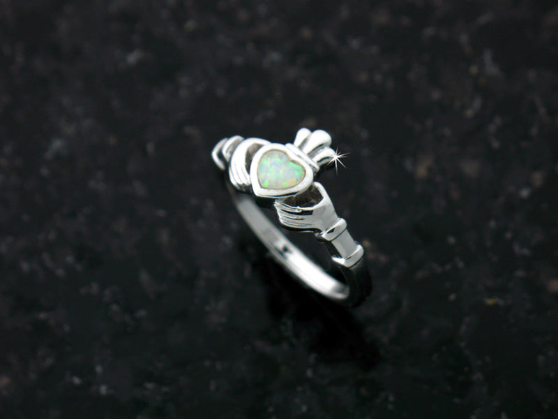 Sterling Silver Claddagh Ring with Opal Heart, BQ1018