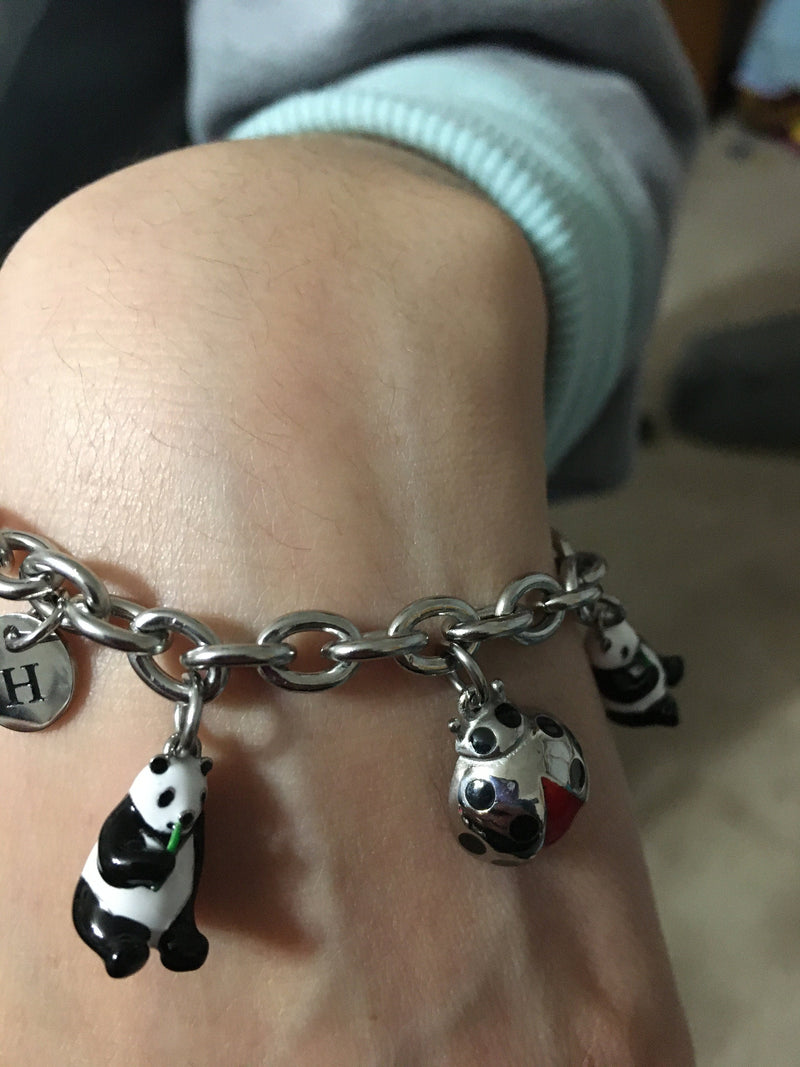 Personalized Panda & Ladybug Charm bracelet (HM15) birthstone and initial