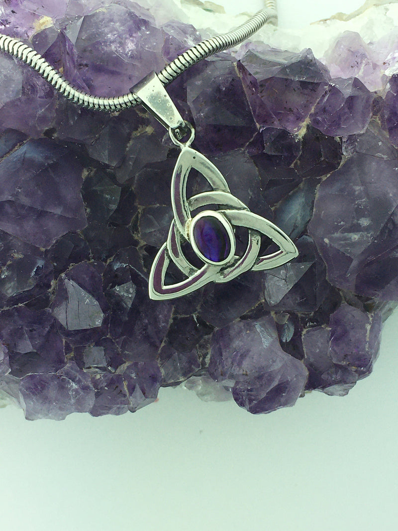 Purple Abalone Trinity Knot Necklace (HM44)