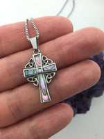 Celtic Abalone High Cross Necklace, (S78)