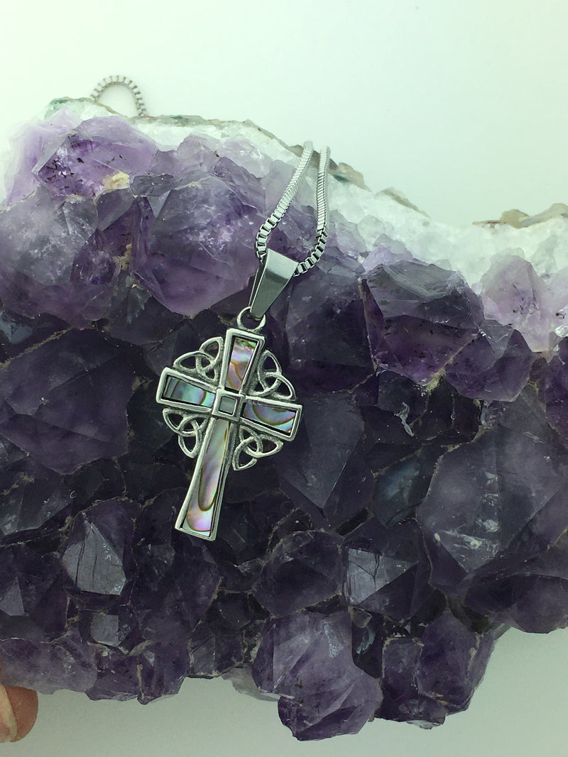 Celtic Abalone High Cross Necklace, (S78)