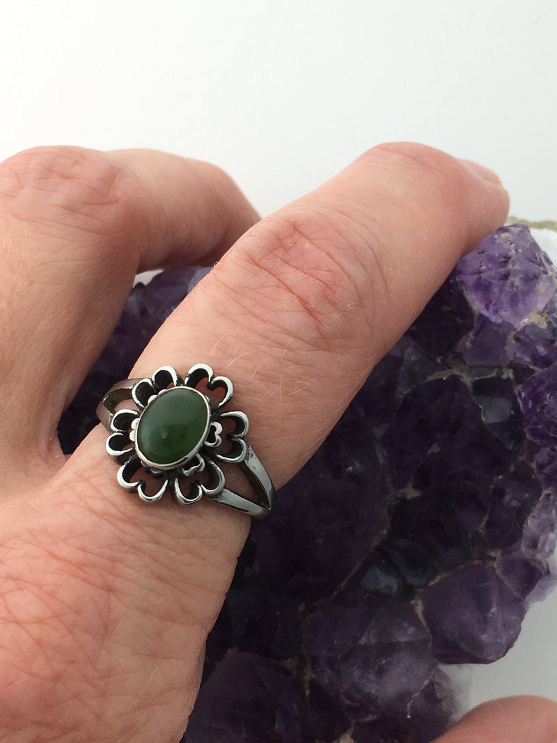Jade , Connemara, Amber or Abalone  stone Flower Hearts Love Grows Women's Ring