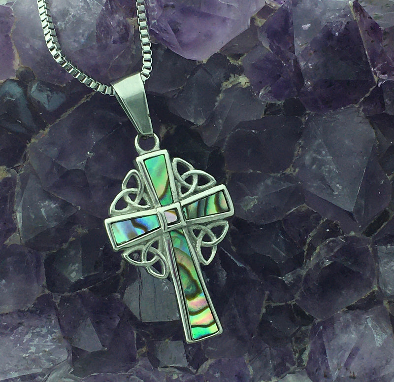 Celtic Abalone High Cross Necklace, (S78)