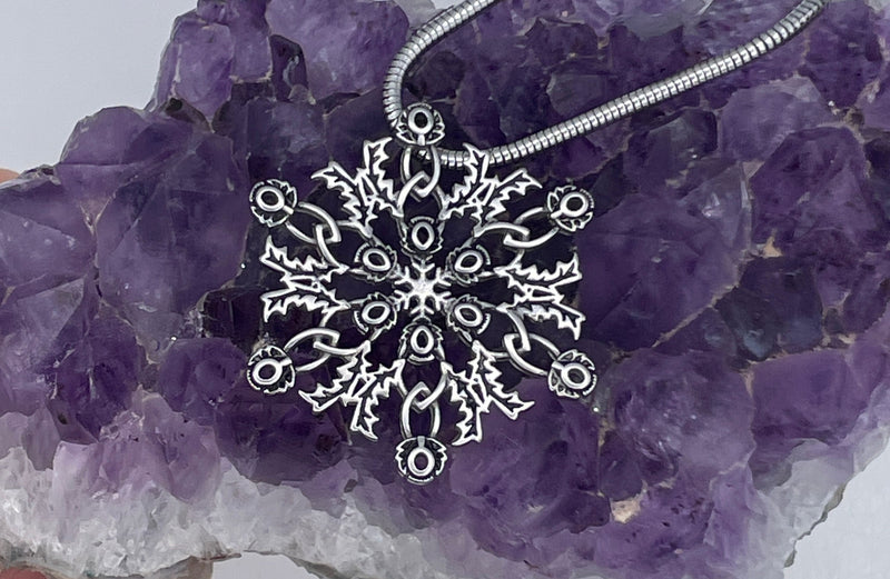 Necklace Scottish Thistle Snowflake Necklace SnowWonders Snowflake Pendant, (SWJ1)