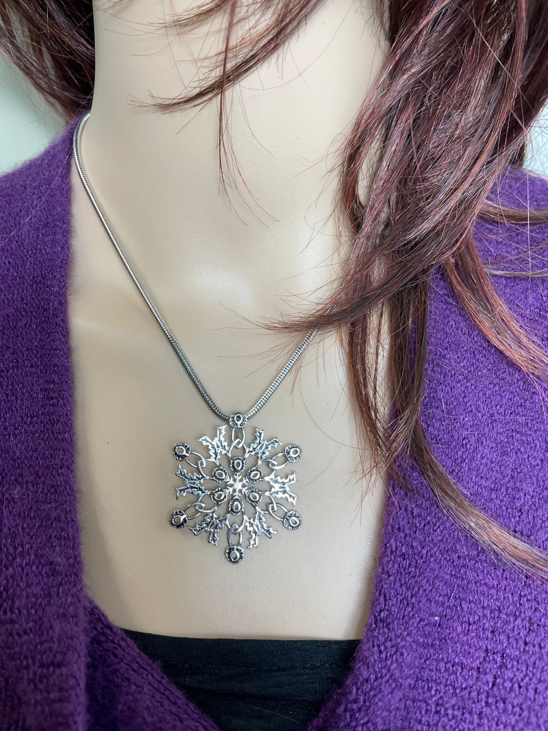 Necklace Scottish Thistle Snowflake Necklace SnowWonders Snowflake Pendant, (SWJ1)