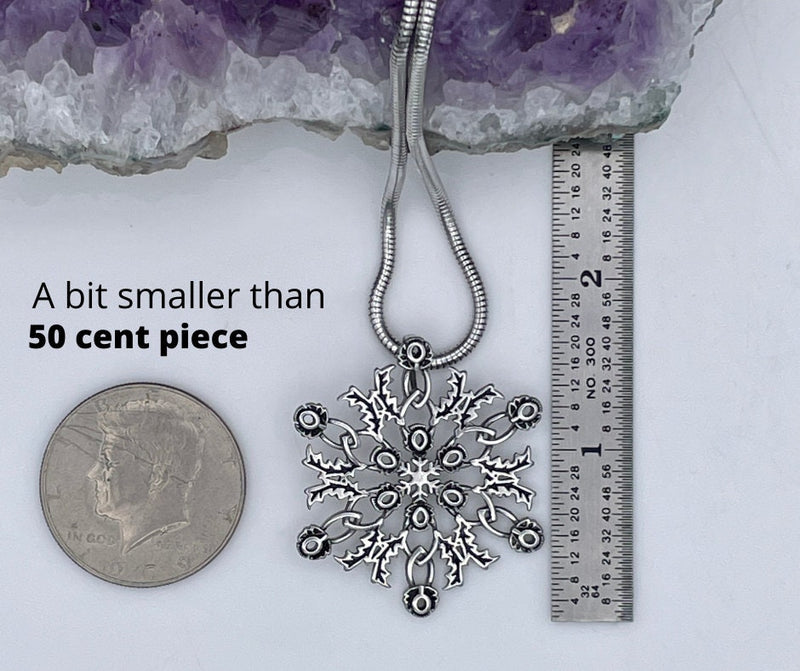 Necklace Scottish Thistle Snowflake Necklace SnowWonders Snowflake Pendant, (SWJ1)