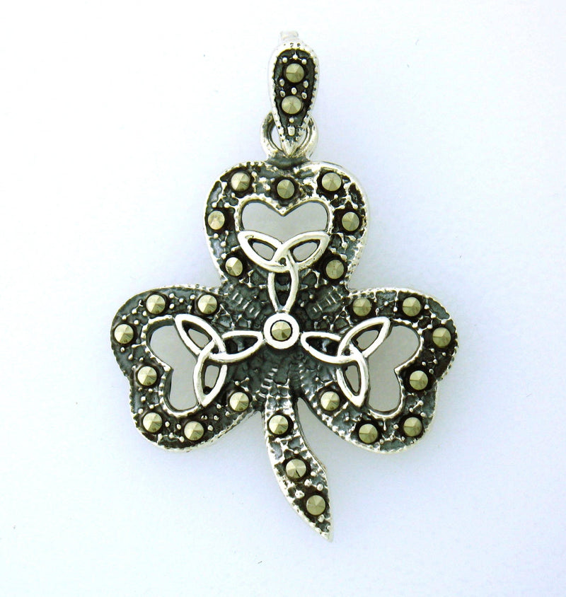 Irish Shamrock & Trinity Marcasite Pendant (BQ422)