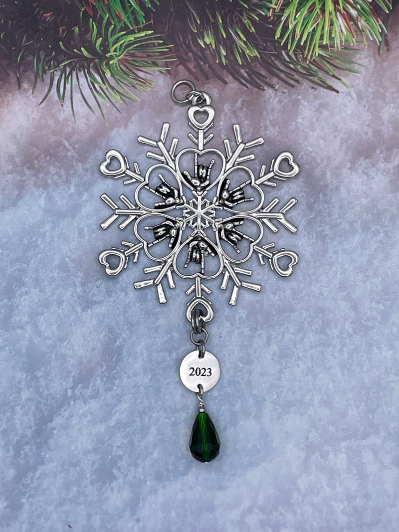 Limited Edition 2023 ASL I love you Snowflake Ornament, (6060limitedGreen) American Sign Language I love you Ornament - Shop Palmers