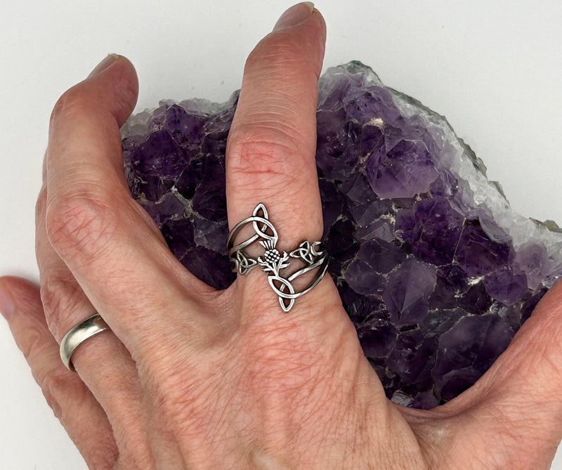 Modern "Take Me Home" Thistle & Trinity Ring, (s380), Stainless Steel Ring, Thistle Ring, Irish Jewelry, Celtic Jewelry (s380) - Shop Palmers