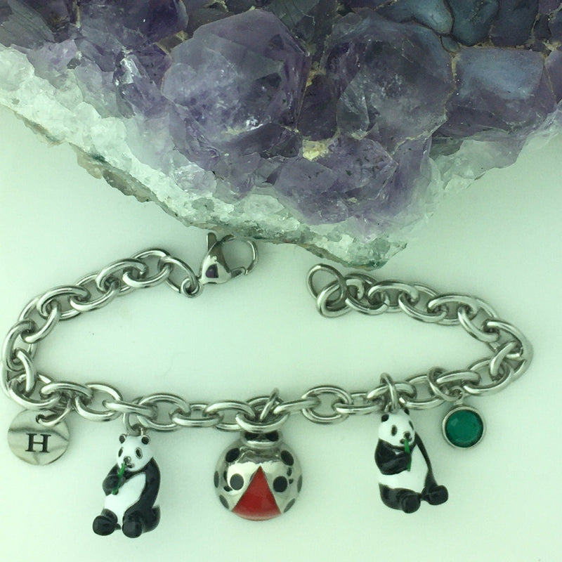 Personalized Panda & Ladybug Charm bracelet (HM15) birthstone and initial
