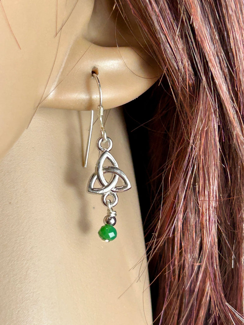 Petite Trinity knot Genuine Emerald Dangle Earrings (HM300) Sterling Silver - Shop Palmers
