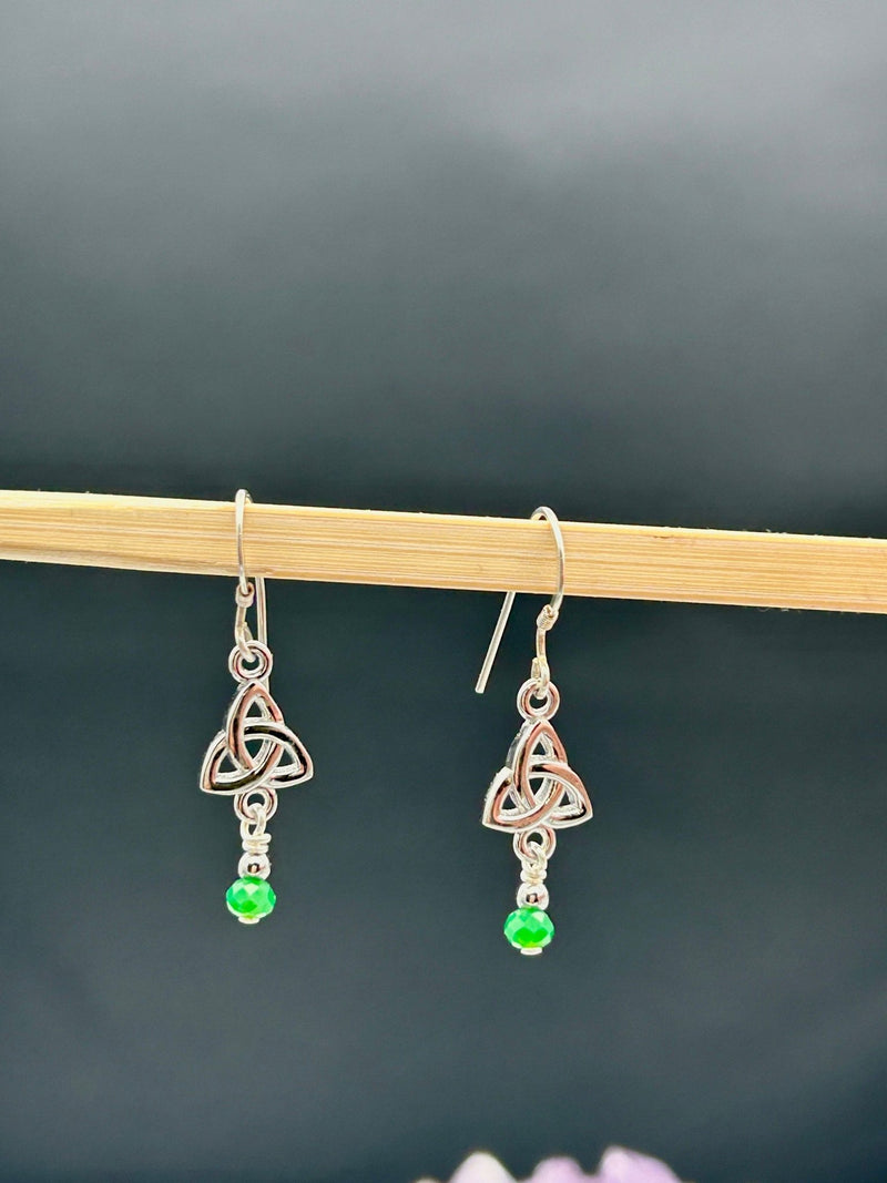 Petite Trinity knot Genuine Emerald Dangle Earrings (HM300) Sterling Silver - Shop Palmers