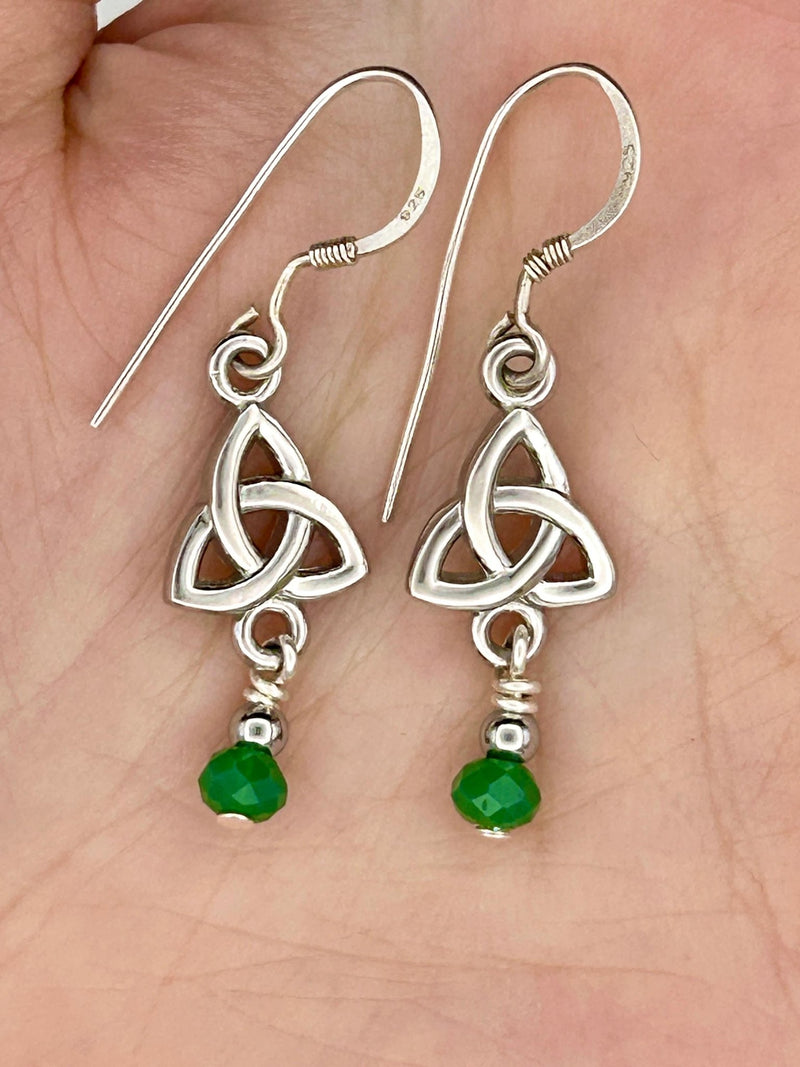 Petite Trinity knot Genuine Emerald Dangle Earrings (HM300) Sterling Silver - Shop Palmers