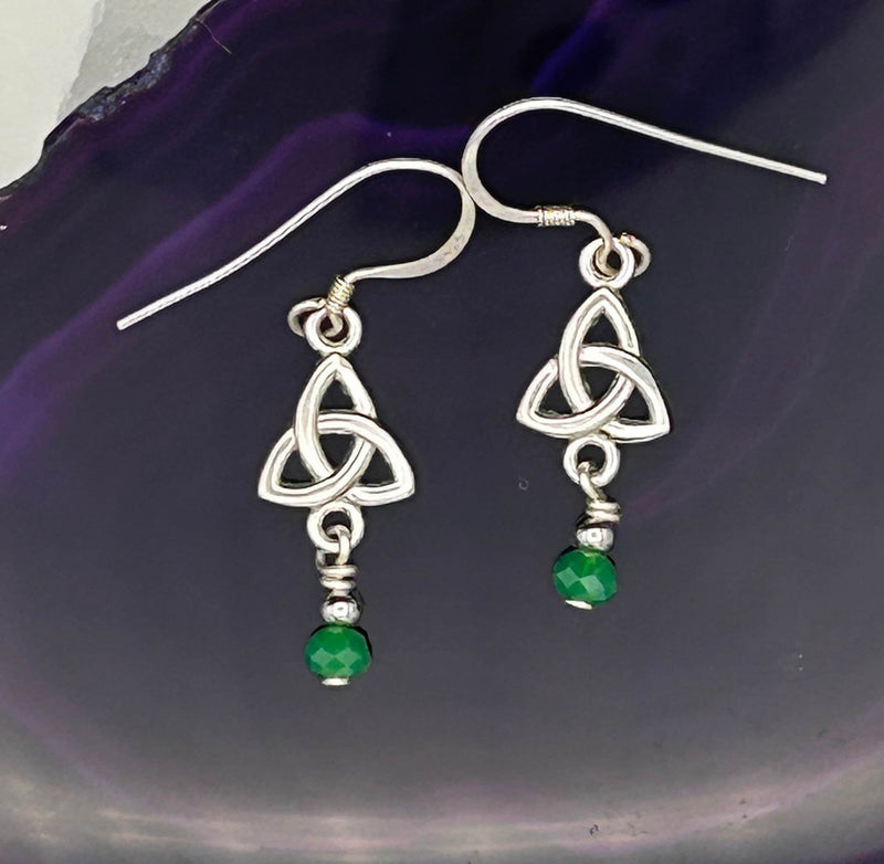 Petite Trinity knot Genuine Emerald Dangle Earrings (HM300) Sterling Silver - Shop Palmers