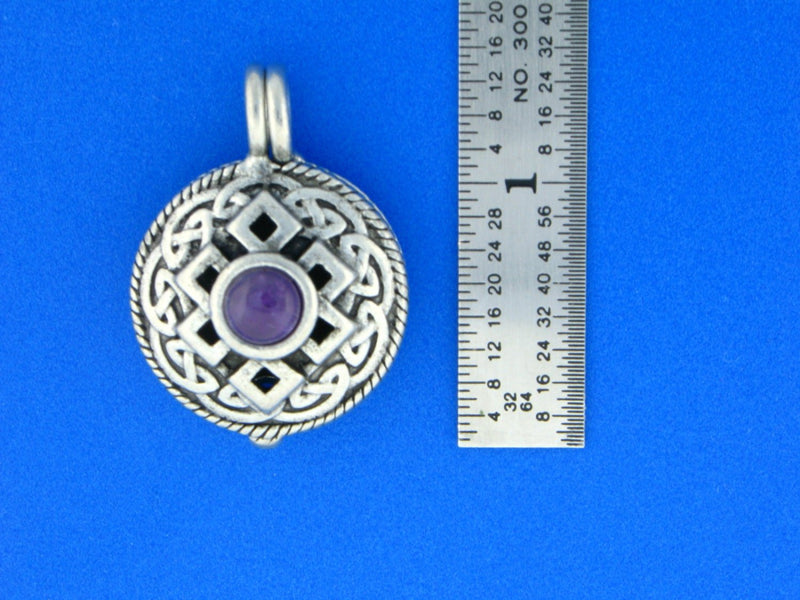 Pewter Celtic Knot & Amethyst Diffuser Pendant, JPEW8009
